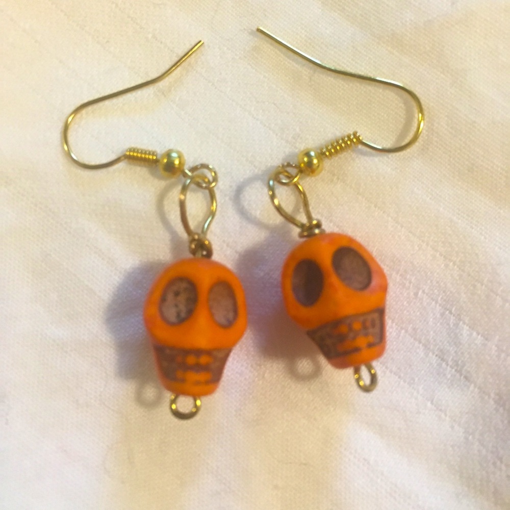 Handmade Orange Skull Halloween Earrings